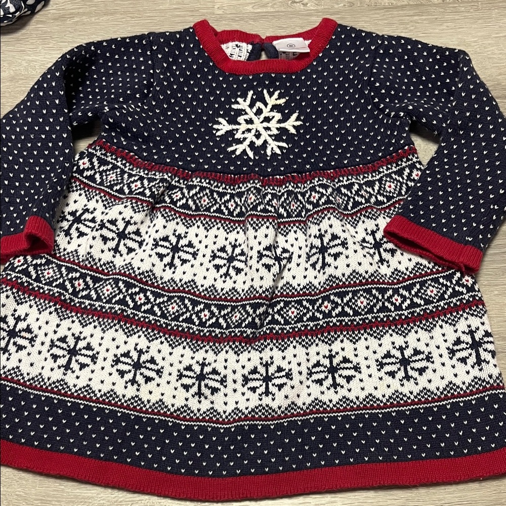 Hanna Andersson Navy and Red Snowflake Dress